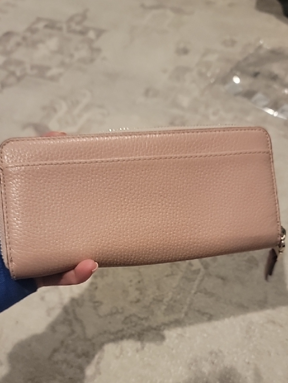 kate spade Pebbled Leather Zip Wallet in Blush Pink with Pink And Gold Spade - Picture 11 of 17